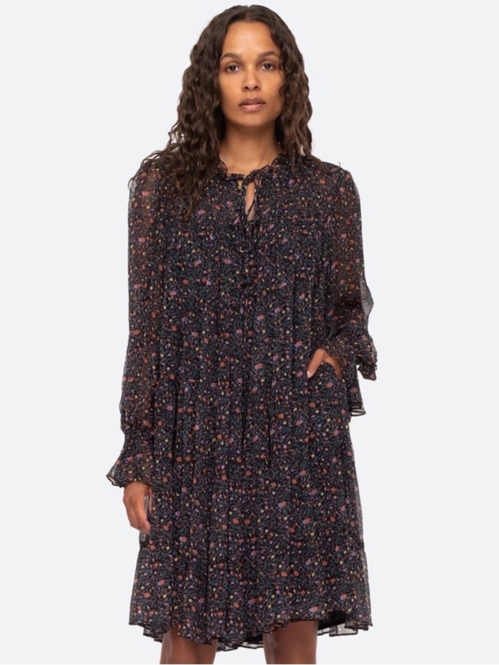 Sea New York Bennet Ditsy Floral Print Long-Sleeve Tunic Dress